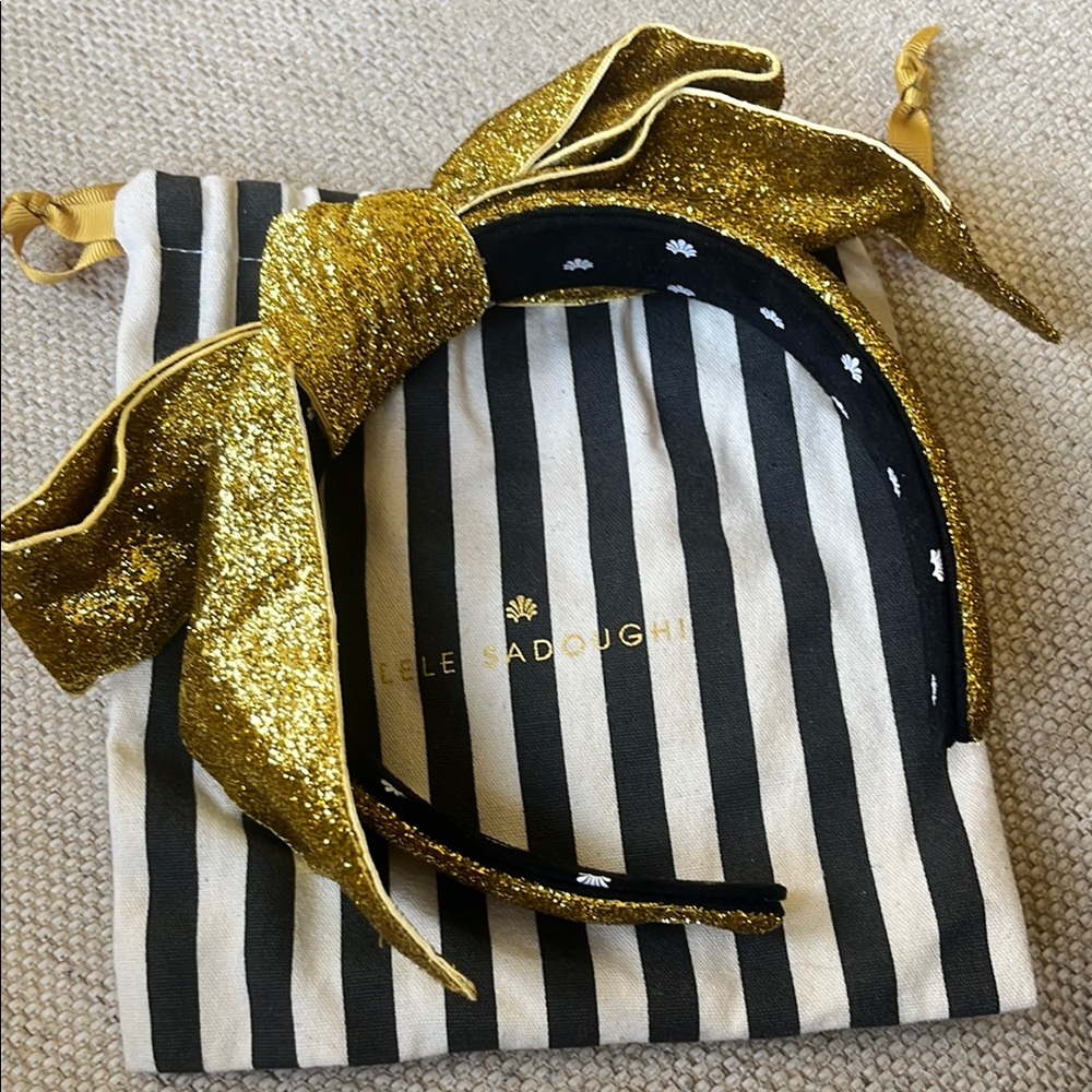 Lele Sadoughi Gold Glitter Bow Headband